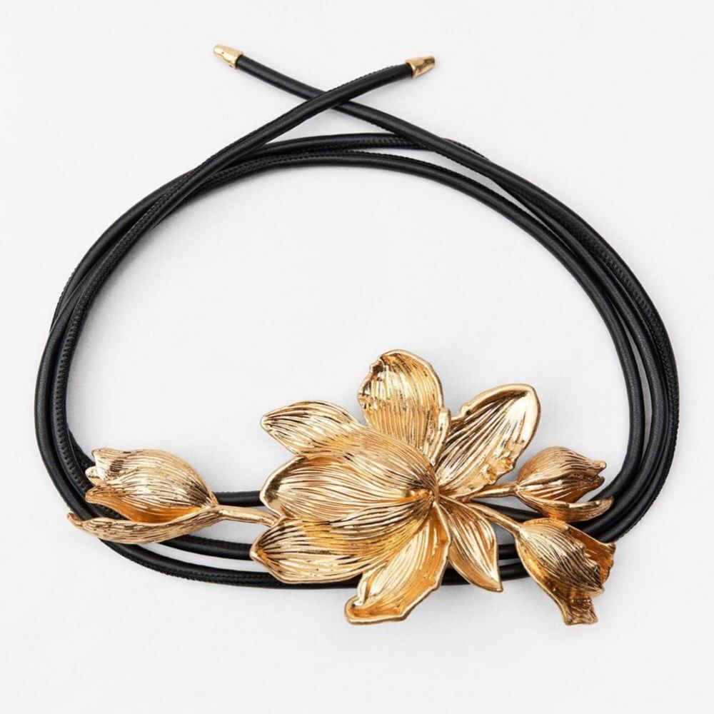 Zara Black and Gold Floral Belt